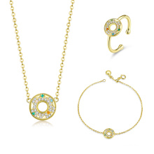 Sweet Donuts Gold Plated CZ 925 Sterling Silver Jewelry Set